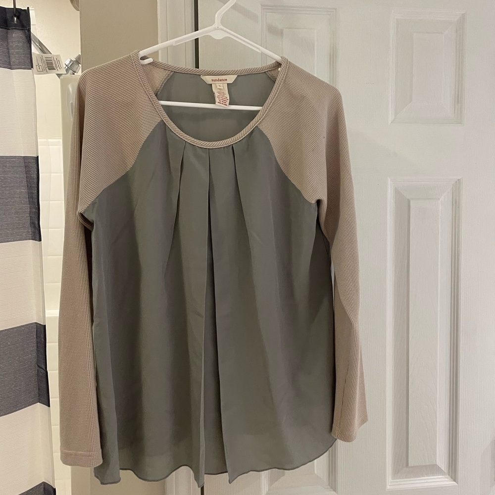 Sundance‎ Silk Raglan Sleeve Pleat Front Top Small